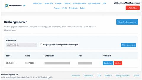 Übersicht der manuellen Buchungssperren