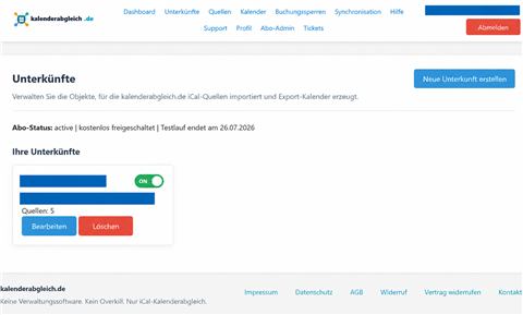 Übersicht der Unterkünfte in kalenderabgleich.de