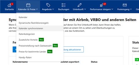 Booking.com Menü Kalender synchronisieren