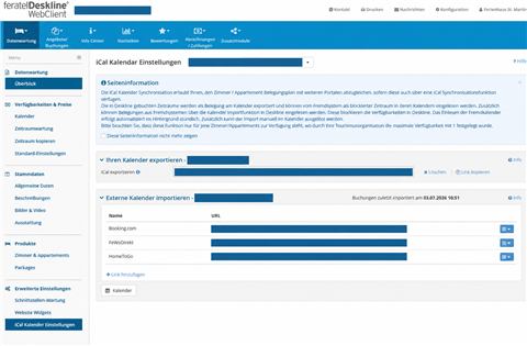 Deskline iCal Kalender Einstellungen