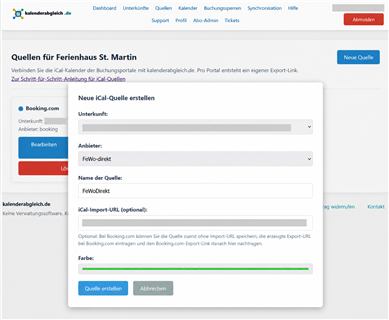 FeWo-direkt als Quelle in kalenderabgleich.de anlegen