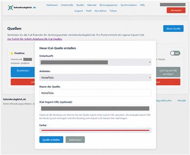 HomeToGo als Quelle in kalenderabgleich.de anlegen